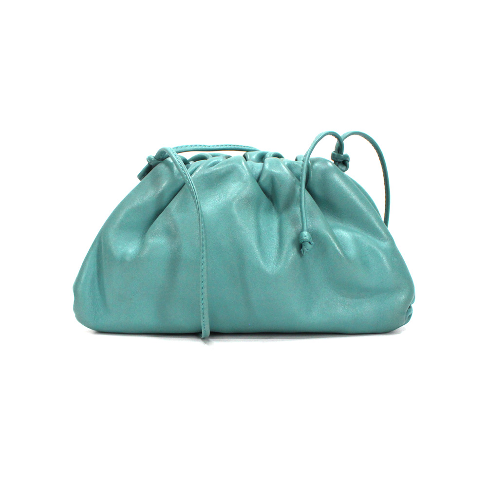 Bottega Veneta Calfskin Linoleum Teal Blue Mini Pouch Crossbody Buttery Soft Bag